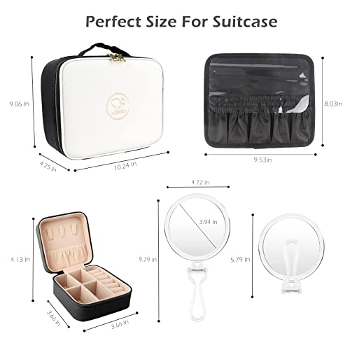 Momira Makeup Train Case With Lighted And Mirror Partitionable Cosmetic Bag Travel Makeup Case Professional Cosmetic Artist Organizer, Waterproof Portable, White&Suit, Suitsmall #TOP1