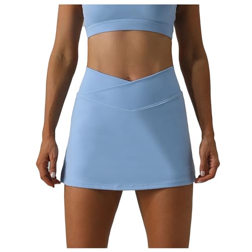 Bestgift Saia casual para corrida, golfe, esportes, cintura alta, meia saia, fitness, Azul claro, XG