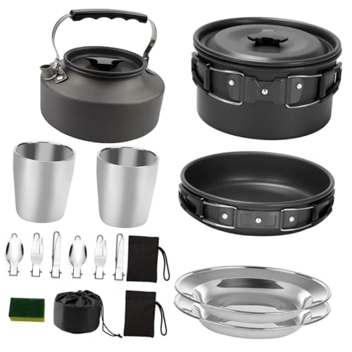 Kit de cuisine pour camping portable noir et set vaisselle rando