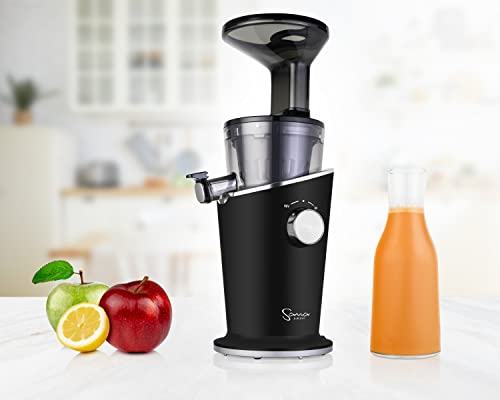 Sana 848 Easy Clean Juicer With Vacuum Seal Juice Container, Two Meshless Juicing Screens (Fine/Coarse), Stores Juice For 3 Days, 43 Rpms, 15 Year Warranty, Celery, Vegetable, And Fruit Juice, Frozen Dessert Screen, Matte Black #TOP2