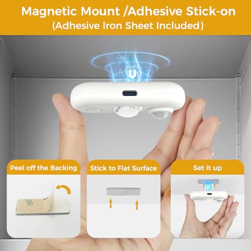 Image of LED Motion Sensor Puck Lights, Small Rechargeable Under Cabinet Light, Dimmable Daylight White Closet Lights, Wireless Under Cabinet Lighting for Drawer, Kitchen (4 Pack)