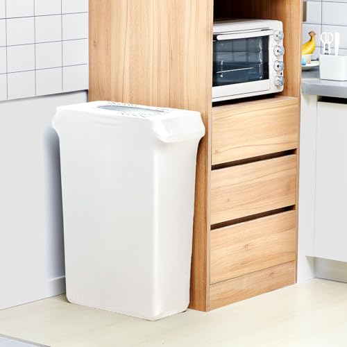 Image of Windyun 2 Pcs 23 Gallon Spandex Stretchable Trash Can Cover Wedding Party Fundraiser Decorations for Home Garden (Not Include Trash Can) (White)