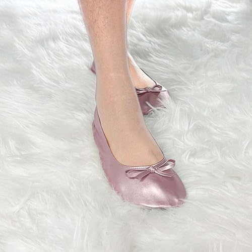 Women's Portable Ballet Flats, Bowknot Rollable Soft Sole Wedding Flat Shoes, Comfy Dancing Flat Shoes with Purse Bag2