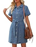 Nitzana Women's Denim Dress Summer Short Sleeve Jean Dress Button Down Denim Shirt Dresses with Pocket 2025 Trendy Outfits(Light Blue,M)