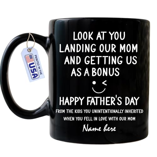 Gifts for Stepdad - Look At You Landing My Mom And Getting My Me As A Bonus Mug, Fathers Day Idea Gifts For Step Dad Bonus Dad From Step Child, Fathers Day Mug