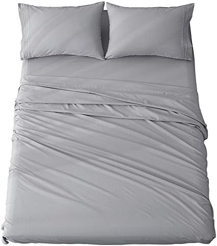 Shilucheng Bed Sheets Set Microfiber 1800 Thread Count Percale Super Soft and Comforterble 16 Inch Deep Pockets - 3 Piece (Twin, Grey)