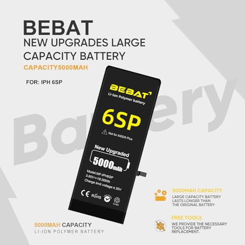 Image of Replacement for iPhone 6s Plus Battery, 5000mAh High Capacity Li-ion Polymer Replacement Battery for Model A1634 A1687 A1699 with Professional Repair Tool Kits