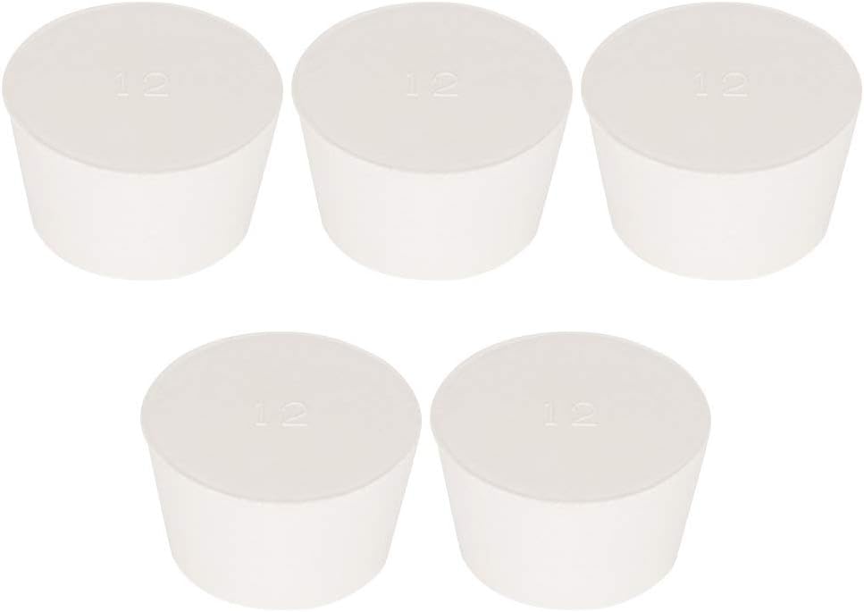 Labasics Solid Rubber Stoppers, White Tapered Lab Seal Rubber Stoppers (5-Pack, 12#)