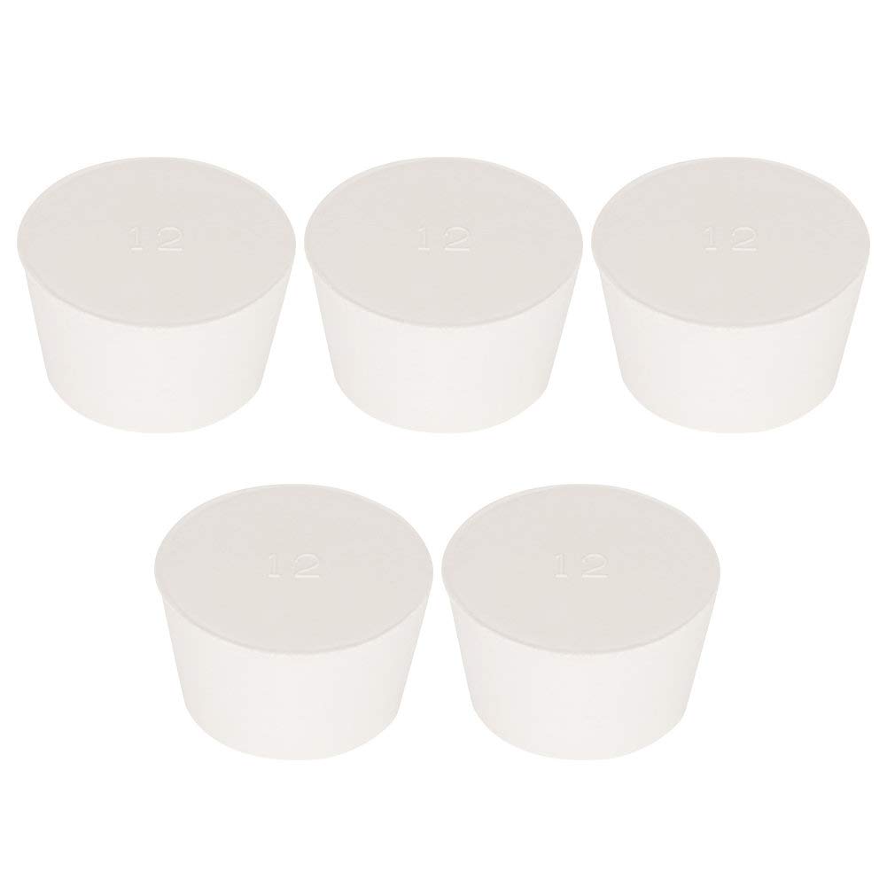 Labasics Solid Rubber Stoppers, White Tapered Lab Seal Rubber Stoppers (5-Pack, 12#)