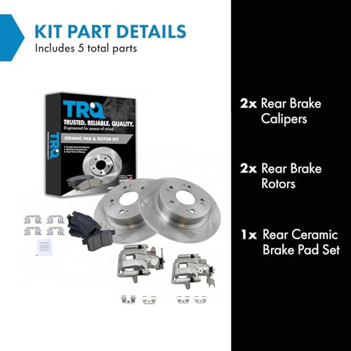 Image of TRQ Rear Brake Pad and Rotor Set Ceramic Vented Rotors Calipers | For 2009-2014 Acura TSX 2008-2012 Honda Accord