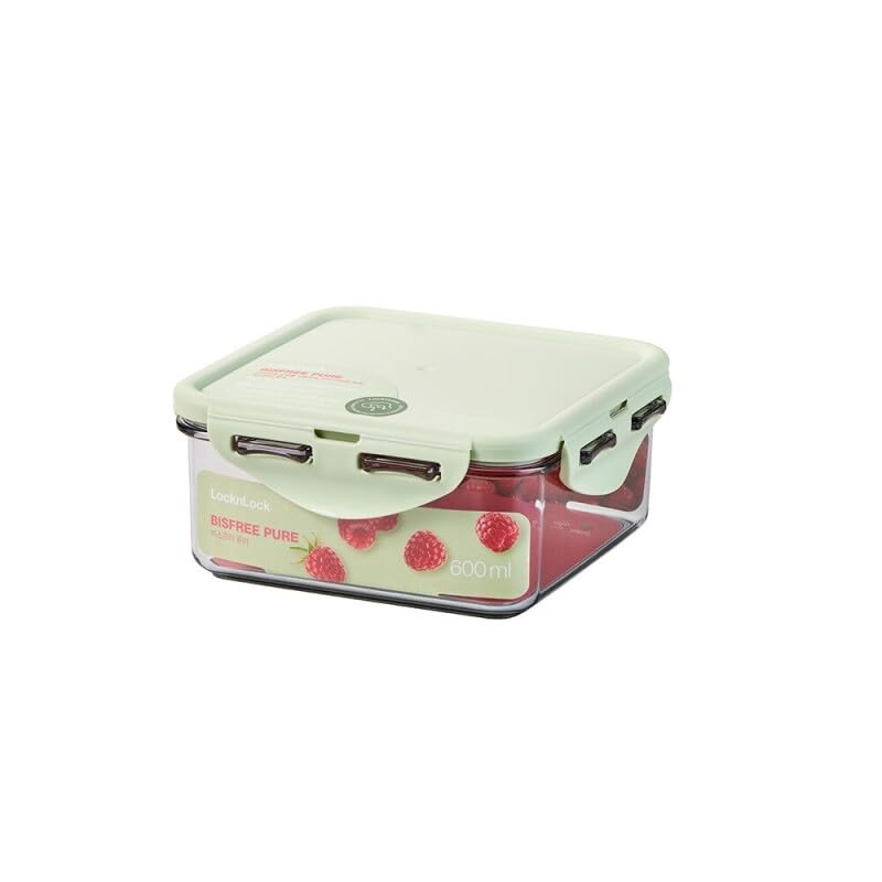 Image of LocknLock Bisfree Pure Airtight Food Storage Container 600ML (Square) | Leakproof & BPA-Free Plastic Box | Kitchen Organizer for Snacks, Spices, Fruits & Meal Portions - Light Green