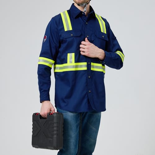 Image of Ousafeve FR Shirts for Men Hi Vis 6.5oz Flame Resistant Welding Shirts | UL Certified, Loose Fit, 100% Cotton, NFPA2112 CAT2 Arc Flash Rated, Fire Retardant Shirt for Men