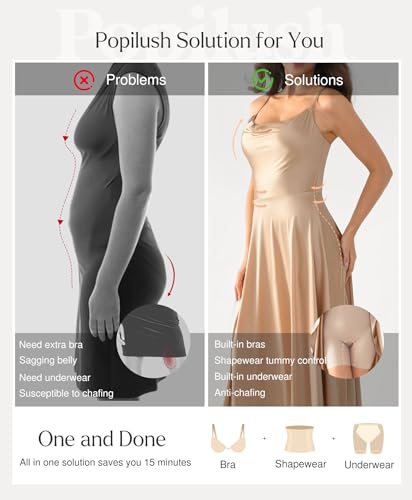 Image of Popilush Corset Midi Dress with Built in Bra, A Line Shapewear Dress | Tea Parties, Daytime Weddings, Garden Events and Semi Formal Occasions