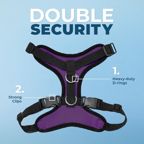 Image of Best Pet Supplies Voyager Step-in Lock Pet Harness w Reflective Pet Leash Combo Set with Neoprene Handle 5ft - Supports Small, Medium and Large Breed Puppies /Cats - Purple /Black Trim Set, S