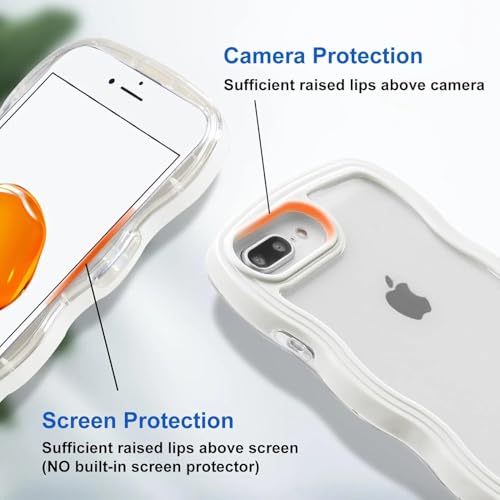 Image of GoldKart iPhone 7 Plus / 8 Plus Case Wavy Edge Clear Back Design, Anti-Slip Grip Cute Wave Curly Frame Shape Shockproof Soft TPU & Hard PC Bumper Protective Phone Case Cover for Women Girls - White