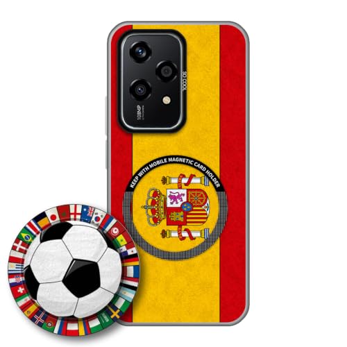 JGOYGYI Case for Honor 200 Lite with Magnetic Detachable Collapsible Grip Stand, Shockproof Silicone Bumper Cover, Spain Flag Football Design,Pattern 7