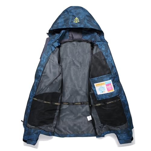 GIISAM Mens Windproof Jacket Waterproof Lightweight Mountain Sport Jacket for Men Hooded Windbreaker Raincoat(Football Blue,XXL)3