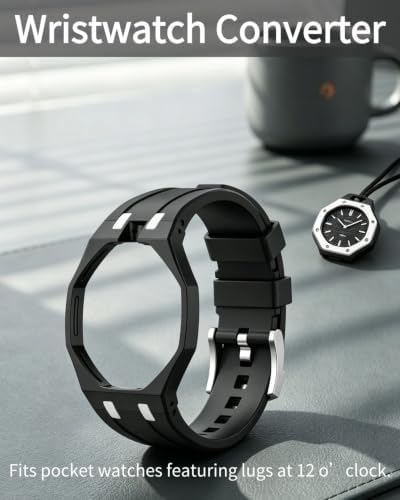 LILIP Octagonal Rubber Plastic Watch Band, Black & White - 1