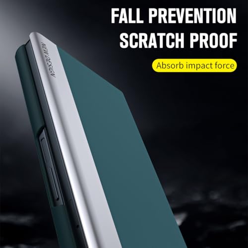Étui OnePlus Open vert avec rabat magnétique en cuir et support