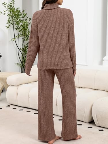 ANRABESS 2 Piece Lounge Sets for Women Turtleneck Pajama Knit Long Sleeve Tops Pants Matching Pj Set Casual 2025 Fall Clothes3