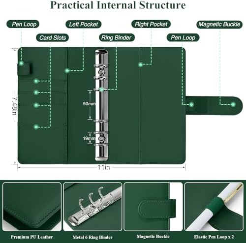 Antner Budget Binder with Zipper Envelopes, Money Organizer for Cash, Dark Green - 2
