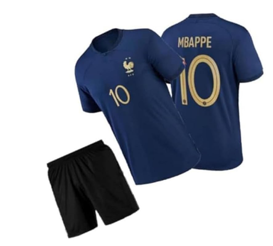 GenericSports Soccer Mbappe Fans Football Team Official Short Sleeve Home Jersey Tshirt with Shorts 2023-2024 (Men,Boy,Kit)