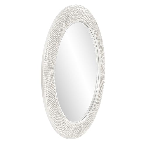 Image of Howard Elliott Bergman Big Round Mirror for Wall Decor, White Mirror with Starburst Effect, Modern Large Circular Hanging Wall Vanity Mirror for Living Room, Bathroom or Entryway, 54 x 54 Inch
