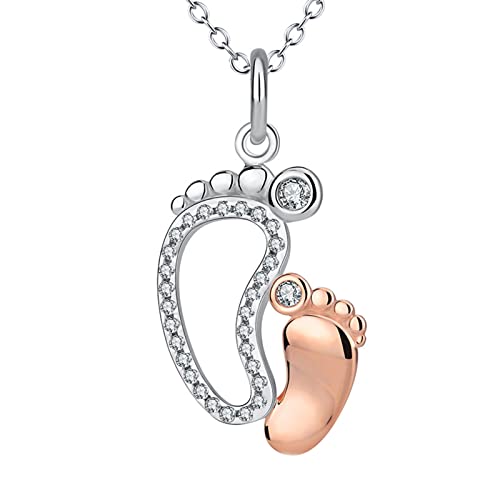 QAZXCVB Argent Sterling 925 Collier Pour Femme Bijoux Avec Empreintes Mère Et D'enfant Pendentif Collier Zircone Cubique,Pour Maman Femme Grand-Mère Fille Cadeaux -Chaîne Réglable Cover