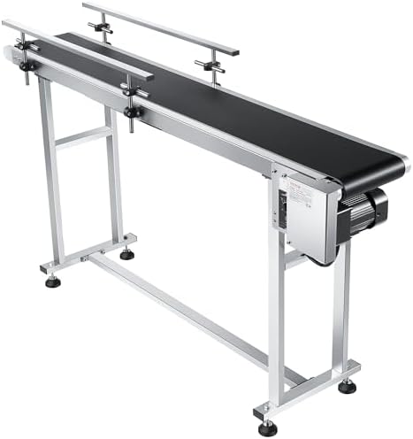 VEVOR Belt Conveyor, 59 x 7.8 inch Conveyor Table, Stainless Steel Motorized Belt Conveyor PVC Belt Anti-Static Adjustable Speed (Double Guardrail)