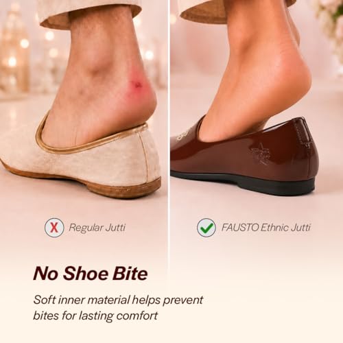 Image of FAUSTO Men's Patent Glossy Ethnic Embroidered Design Slip On Shiny Juttis & Mojaris for Party|Wedding|Festival