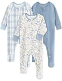 Yofooss Babypyjama voor jongens en meisjes, 100% katoen, set van 3 babypyjama's met wanten, blauwe citroen, blauwe citroen, 0 Maanden