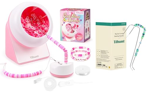 Tilhumt Clay Bead Spinner, Electric Bead Spinner and 2 Pcs Big Eye U-Shape Needles for Jewelry Making, Bracelets, Necklaces, and Waist Crafts