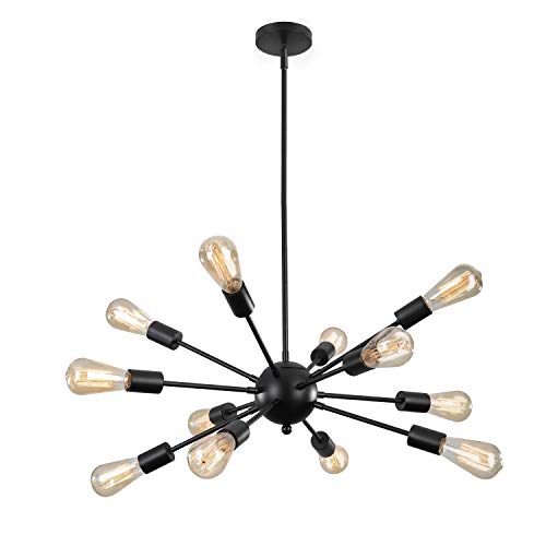 Preisvergleich Produktbild ENCOFT Sputnik Deckenleuchte Schwarz Modern Pendelleuchte Hängelampe E27 Lampenfassung Metall für Esszimmer Zimmer Wohnzimmer Küche Restaurant (12 Lampe)