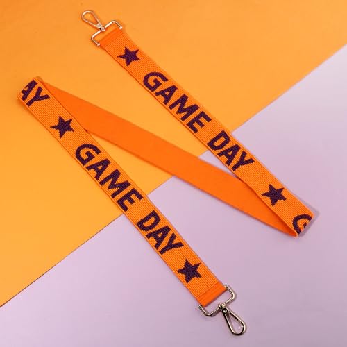 Image of Game Day Purse Strap Replacement Crossbody Shoulder Bag Straps Red Blue Purple Beaded Football Game Day Purse Strap Outfits (Purple Orange)