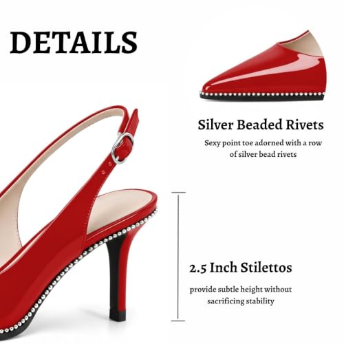 Image of YODEKS Slingback Heels for Women Pointy Toe Beaded Heels Close Toe Kitten Heel Pumps 2.5 Inch Stiletto Pumps Wedding Party Dressy Shoes
