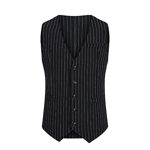 Men's Striped Casual Business Vests Lightweight Waistcoat Slim Fit Suit Vest Single Breasted Formal Blazer Jackets