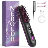Go Brush Pro Portable Cordless Hair Straightener Brush with 300 Million Negative Ions, 30s Fast Heating, Metal Ceramic Heating, 3 Heat Settings for Daily Touch-Ups and Travel(Black)