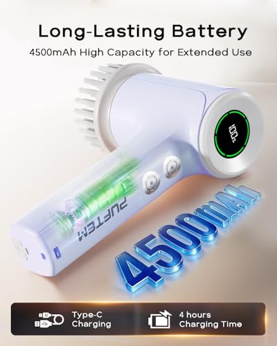 Image of PUFTEM Electric Shower Scrubber, Cordless Bathroom Scrubber, Dual Direction
