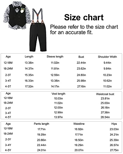 Yallet Toddler Baby Boy Clothes Suit Gentleman Wedding Outfits, Formal Dress Shirt+Bowtie+Vest+Boutonniere+Suspender Pants #TOP6
