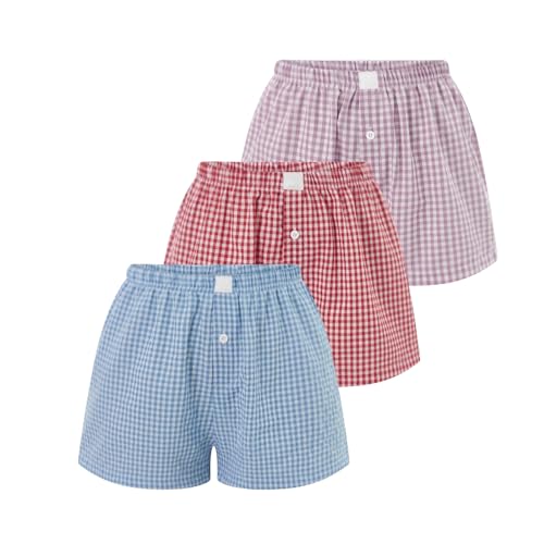 Image of Womens Y2k Plaid Shorts Women Cute Lounge Pajama Sleep Comfy & Casual Gingham PJ Boxer Shorts