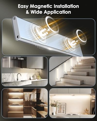 Image of 5-Pack 14in Under Cabinet Lighting, Upgraded 3200mAh Rechargeable Under Cabinet Lights Wireless, LED Motion Sensor Light Indoor Closet Lights Under-Counter Light Fixtures for Kitchen, Hallway, Pantry