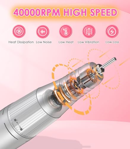 Housmv 202 Portable Nail Drill Electric File: 40000Rpm Professional Rechargeable Nail E File Machine thumb #3