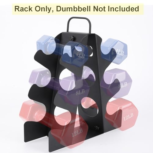 Weight Rack for Dumbbells, EXBTOKA 3 Tier Compact A-Frame Dumbbell Rack Stand Only, Dumbbell Rack with Handle, for Home Gym Workout, Works for Dumbbells 4-12 LBS (Dumbbells not included) - Thumbnail 7