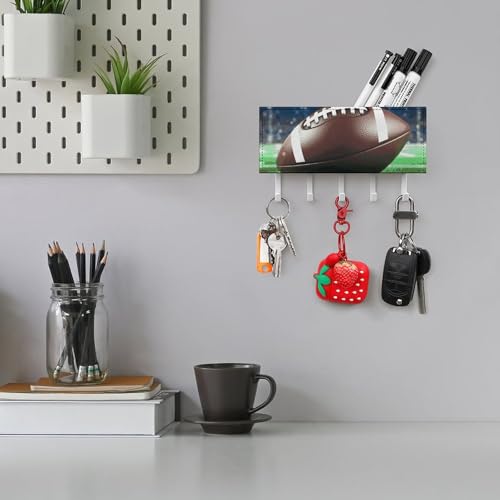 Porte-clés mural foot US blanc en cuir avec 5 crochets déco