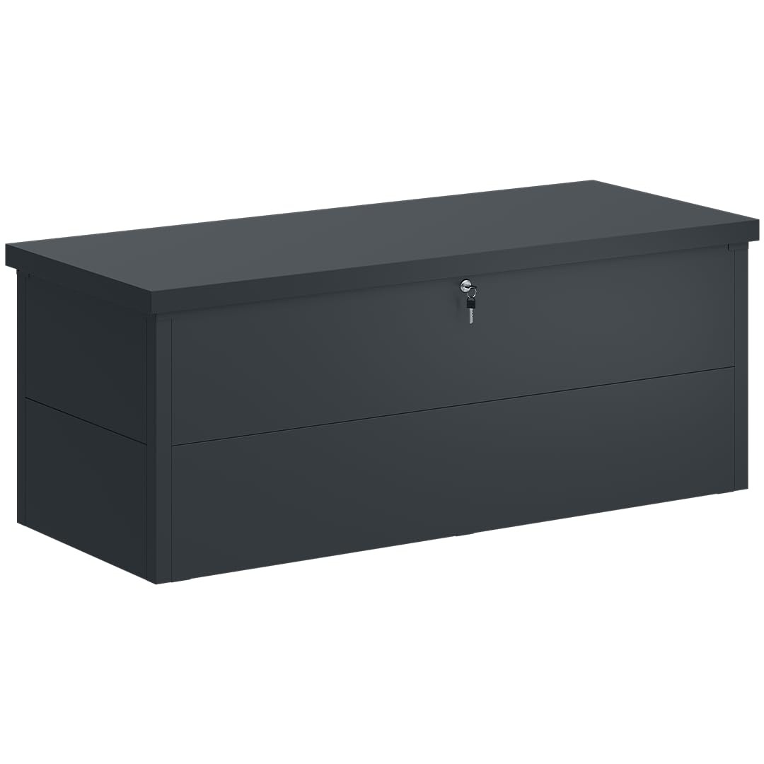 STEELSØN Icarus Gartenbox Metall 560 L – Auflagenbox mit Deckel abschließbar – Gartentruhe wasserdicht – Aufbewahrungsbox in Anthrazit – outdoor Kissenbox 165x70x63 cm – große Truhe für Gartenpolster