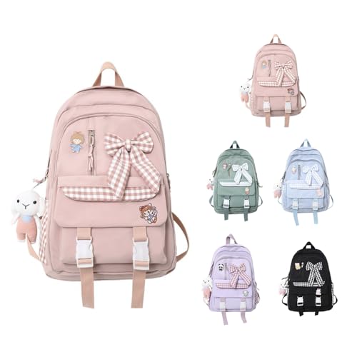 Kawaii Backpack with Cute Bin Accessories Plush Pendant Kawaii Multi-layer Large Capacity Backpack Lovely Backpack (pink)