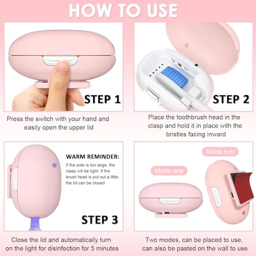 Image of HANNEA UV Sanitizer Toothbrush Holder with Self Adhesive Backing, USB Rechargeable Smart Automatic UV Sanitizer Toothbrush Holders for Bathroom Antibacterial Holder Wall Mounted Portable Mini Stand