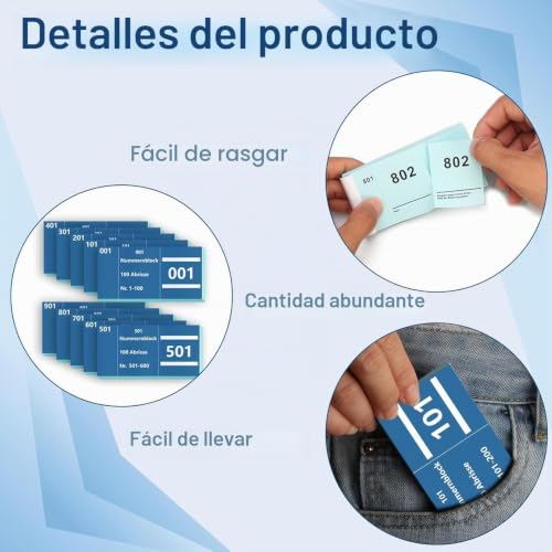 Fichas de guardarropa azul sueltas con numeración correlativa para control de sorteos 3