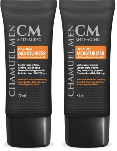 Image of CHAMUEL MEN Anti Aging Daily Aftershave for Men - All Natural Mens Face Cream and Moisturizer with Argan, Shea & Aloe Facial Fuel for Sensitive, Dry, Oily or Combo Skin, 2.6 oz (Pack of 2)