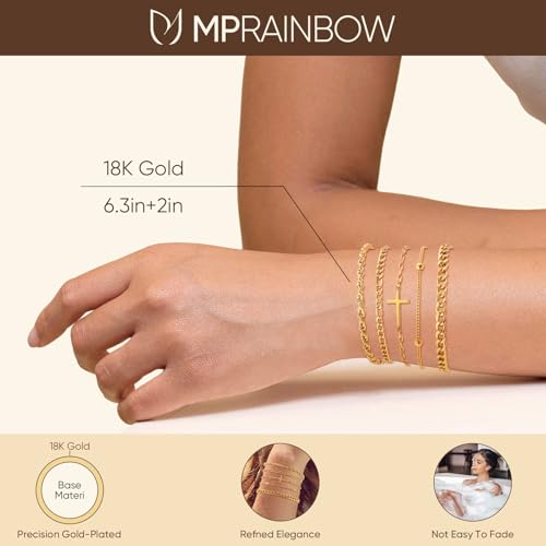 Cross Bracelets Gold Jewelry Gifts , 14k Gold Plated Layered Bracelet Snake Cuban Chain,Stackable Christian Bracelet Pack Womens Trendy Jewelry,Easter Christmas Christian Gift for Her Mom Girlfriend2